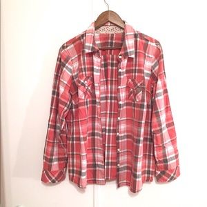 SONOMA Pink & Gray Plaid Button Down Top, …